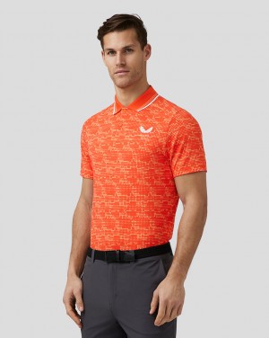 Castore Golf Printed Tech Polo Tmavo Oranžové | 875-BLDOQS