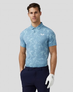 Castore Golf Short Sleeve Printed Polo Modre | 758-YMEGJZ