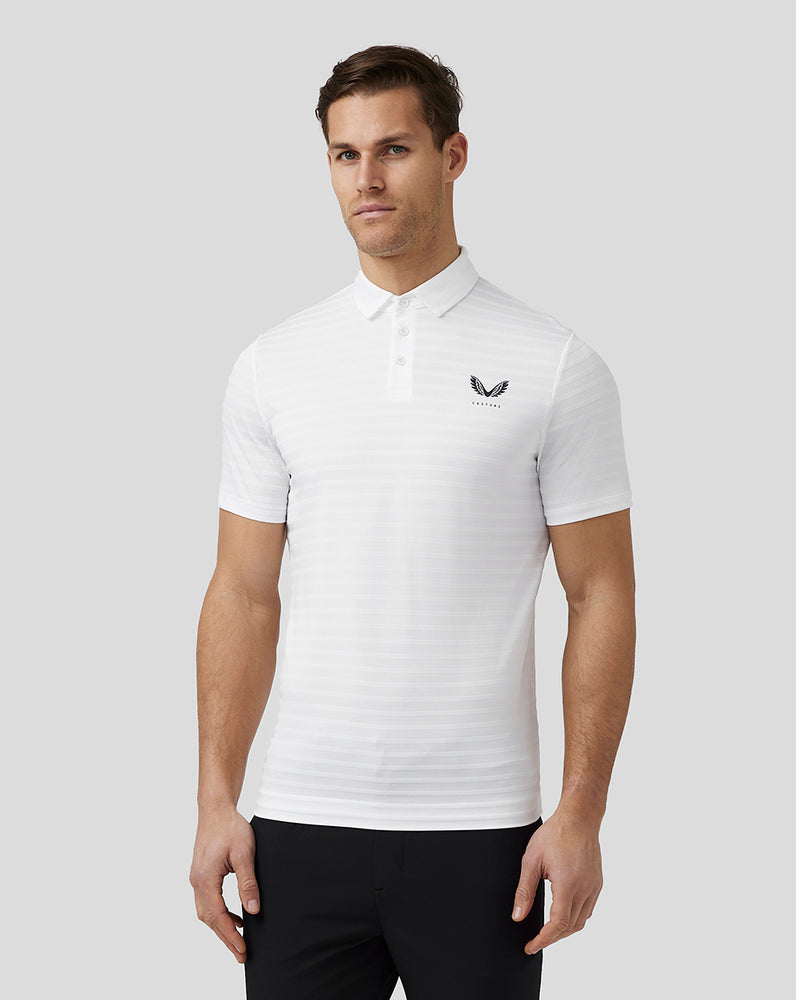 Castore Golf Textured Pique Stripe Polo Biele | 385-OLDAMQ