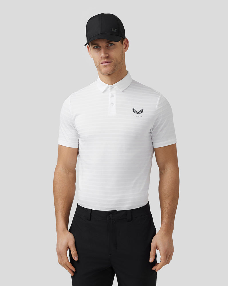 Castore Golf Textured Pique Stripe Polo Biele | 385-OLDAMQ